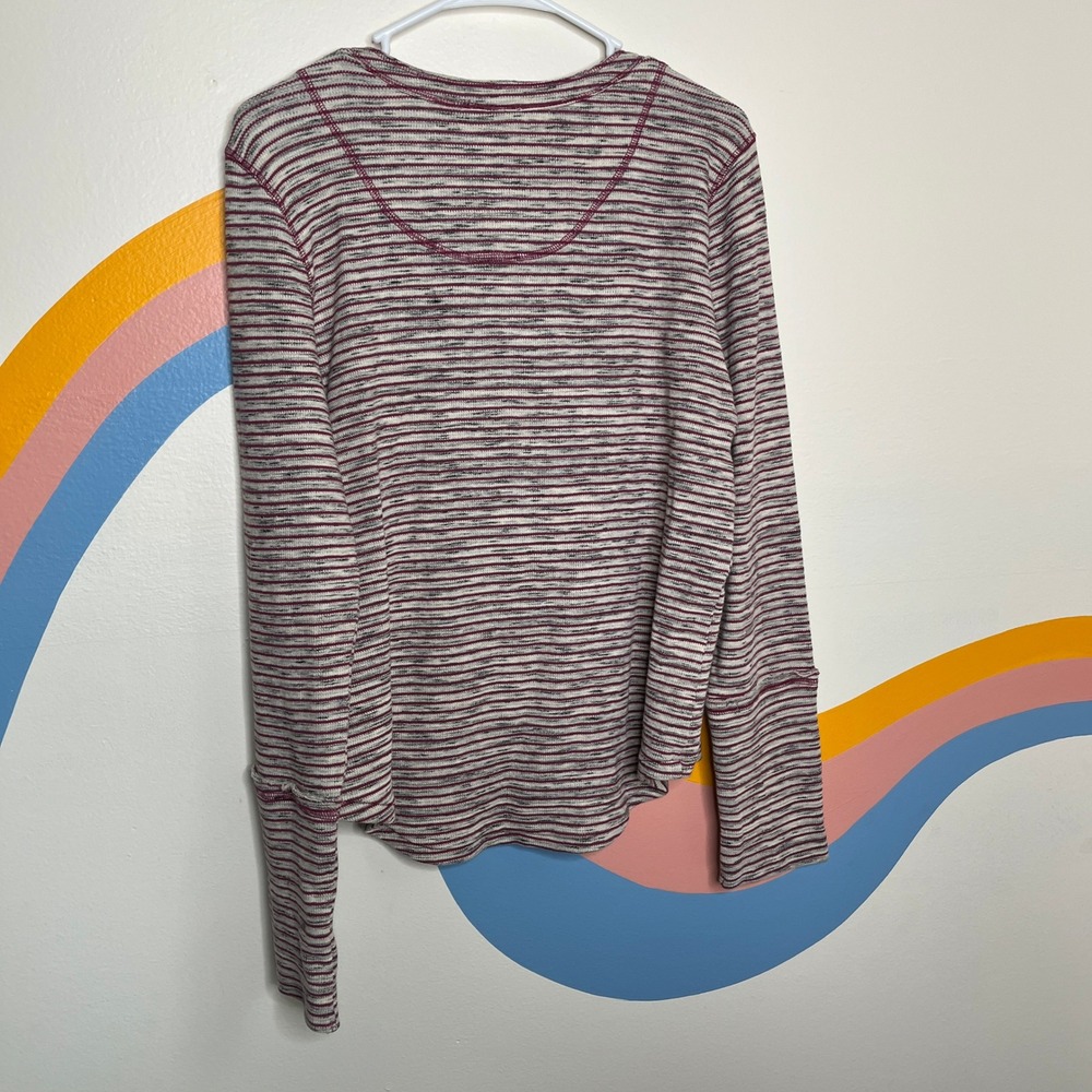 Sundance Womens Large‎ Burgundy Striped Embroidered Henley Thermal Knit Top L - Picture 5 of 6